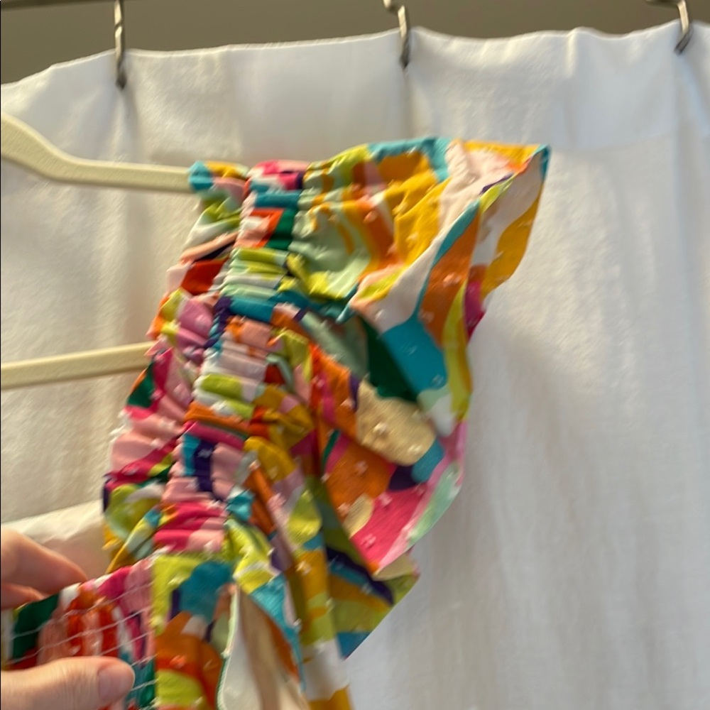 NWOT CROSBY by Mollie Burch Yellow Pink Fitted Ruffled Blouse - Picture 8 of 14